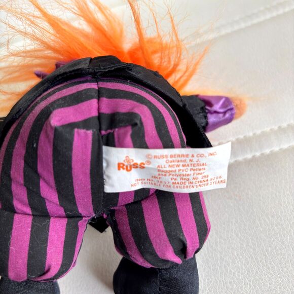 Vintage RUSS Troll Witch Orange Hair Halloween Plush Sitting 7" Plush Doll - Picture 3 of 4